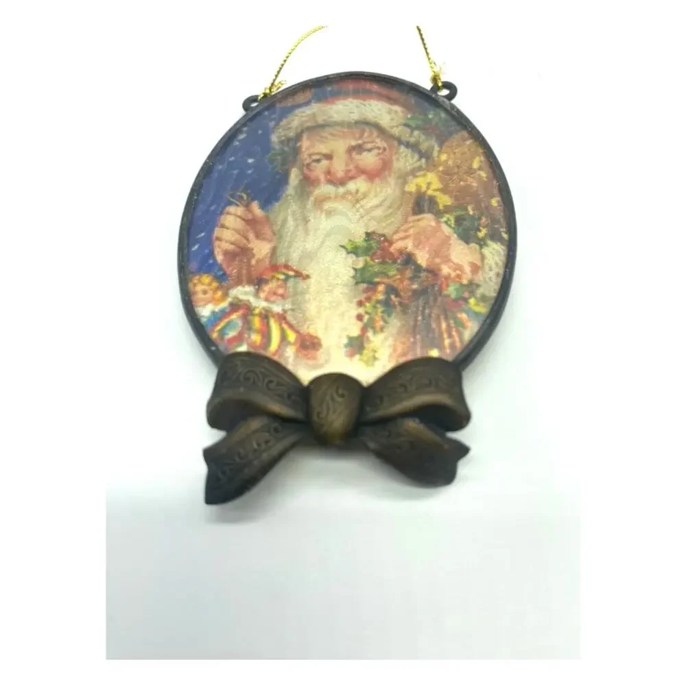 Lot of four Vintage Ornaments mouse, Framed Santa, skating boy /girl w‎ mittens